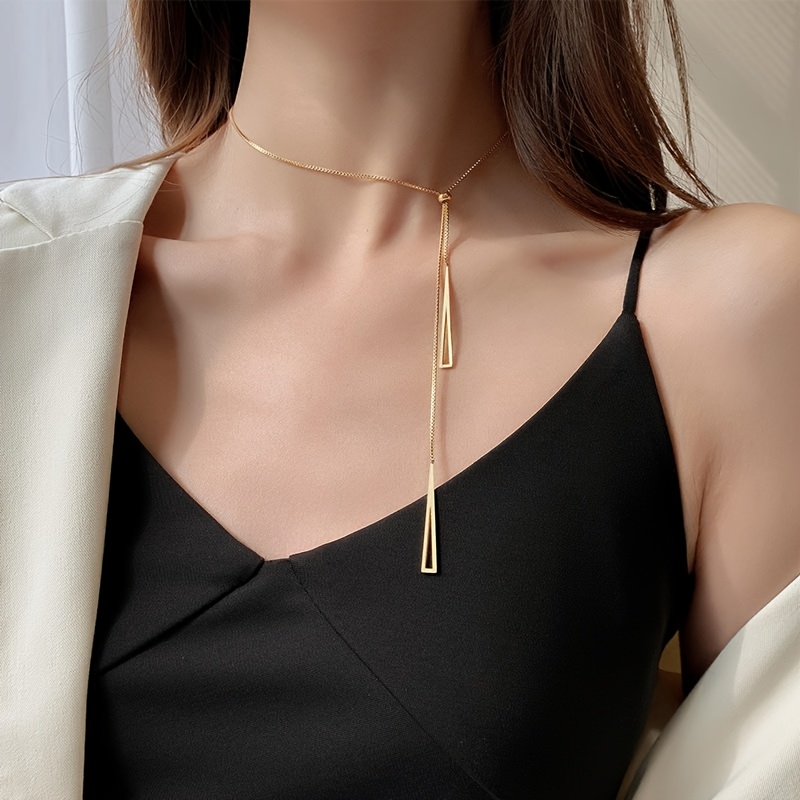 Women's Stainless Steel Y-Necklace with Long Triangular Tassel Pendant